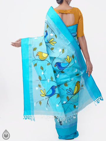 Mesmeric Light Blue Colored Festive Wear Linen Designer Saree