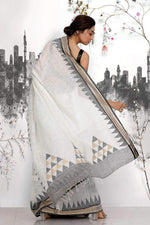 Mesmeric White Colored Festive Wear Printed Pure Linen Saree - Ibis Fab
