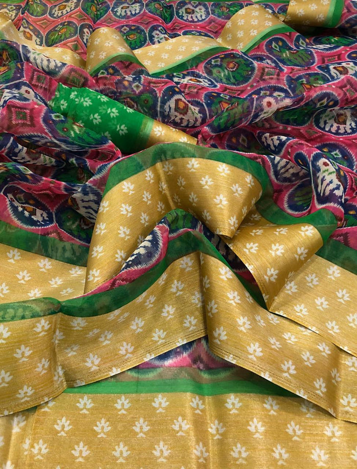 Mesmerising Pure Linen Pink Colored Casual Printed Saree