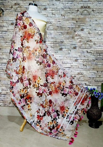 Mesmerizing Rose Design Digital Print Linen Dupatta