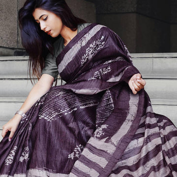 Linen cotton saree in radiant  purple, designer wear