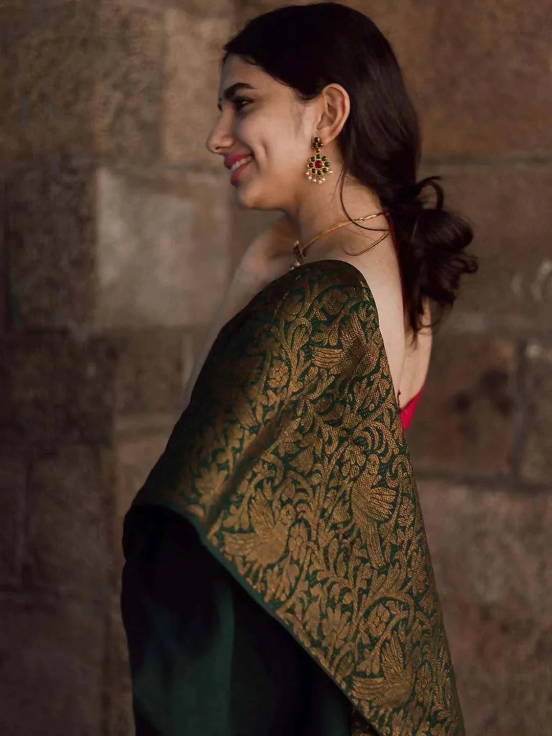 Pure Banarasi Silk Sarees Dark Green Colour, Wedding Wear