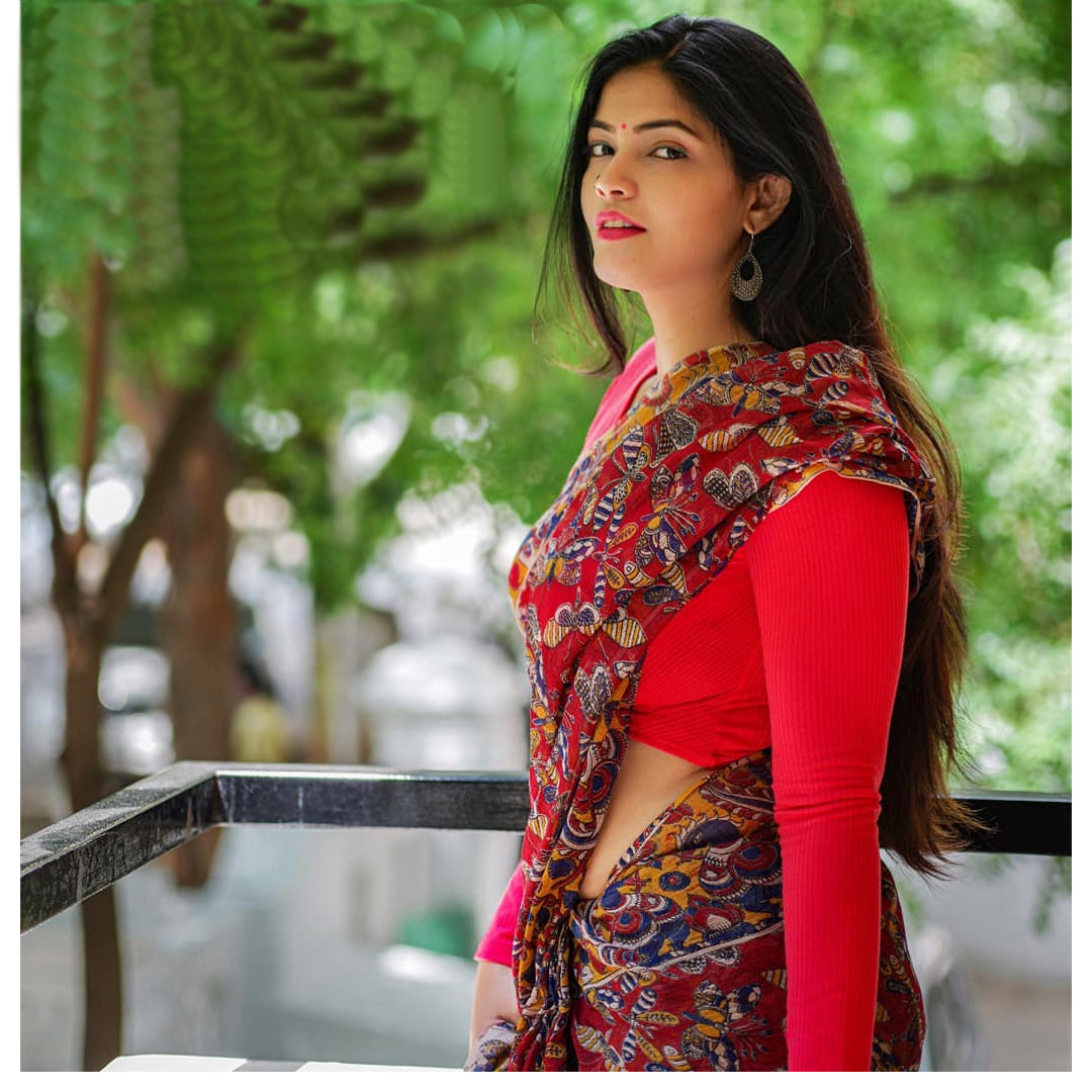 Fantastic Red Colour Printed Pure Linen Saree For Women