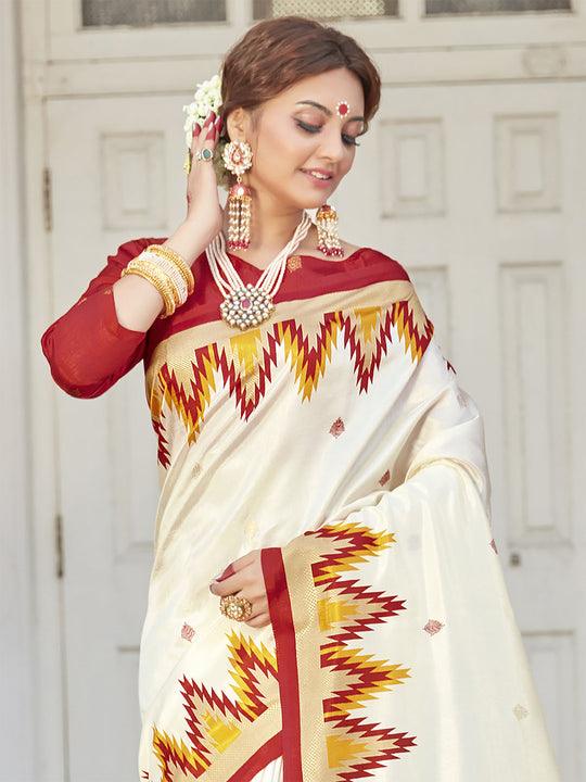 Off White Soft Silk Saree, Festive Wear