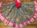Opulent Pure Linen light green And Pink Colored Casual Printed Saree