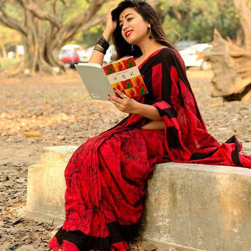 Opulent Red Colored  Festive Printed  Pure Linen Saree