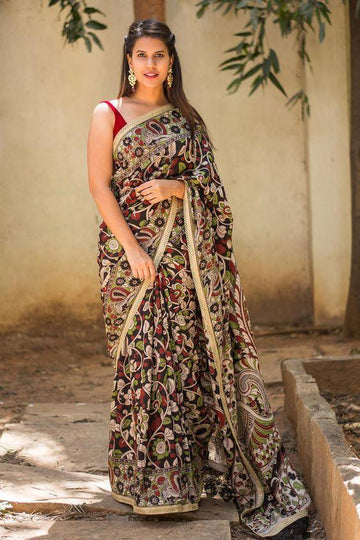 Outstanding Beige colored Linen Designer Printed Saree