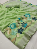 Parrot Mint colour pure linen saree, festive wear