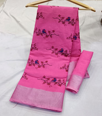 Linen Cotton Print Saree with Blouse Piece