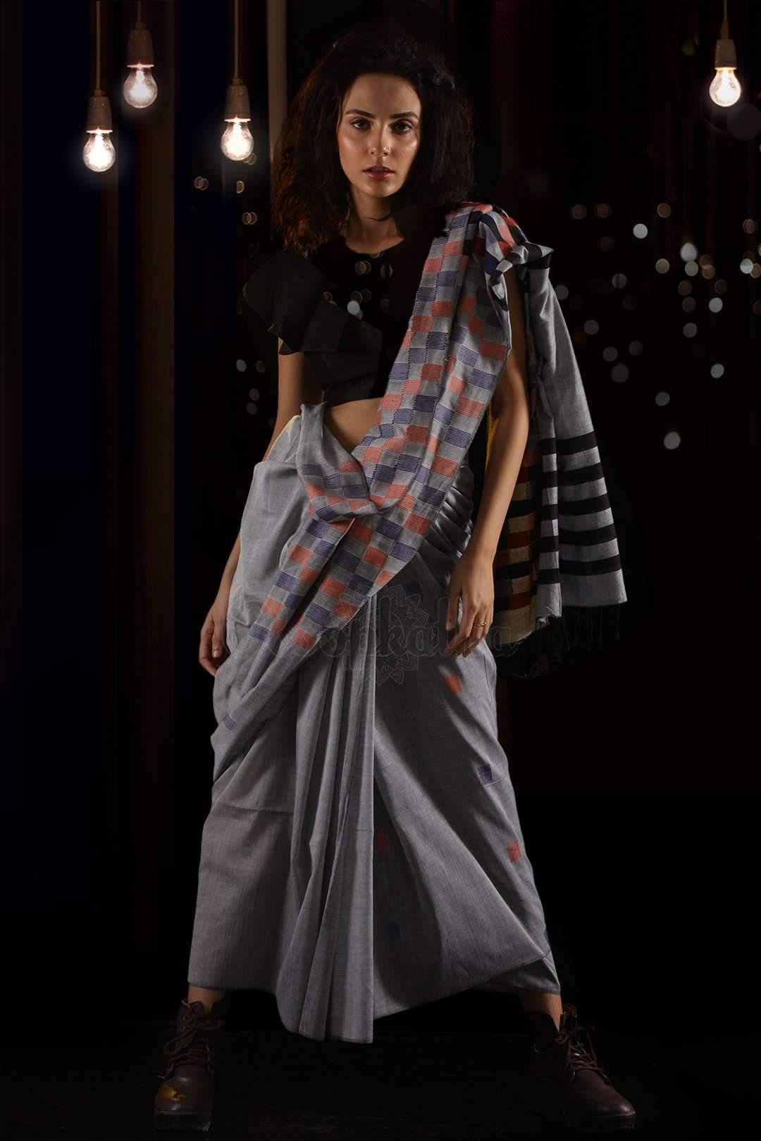 Pleasant Grey Colored Festive Wear Printed Pure Linen Saree - Ibis Fab