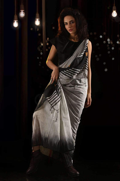 Pleasant Grey Colored Festive Wear Printed Pure Linen Saree - Ibis Fab