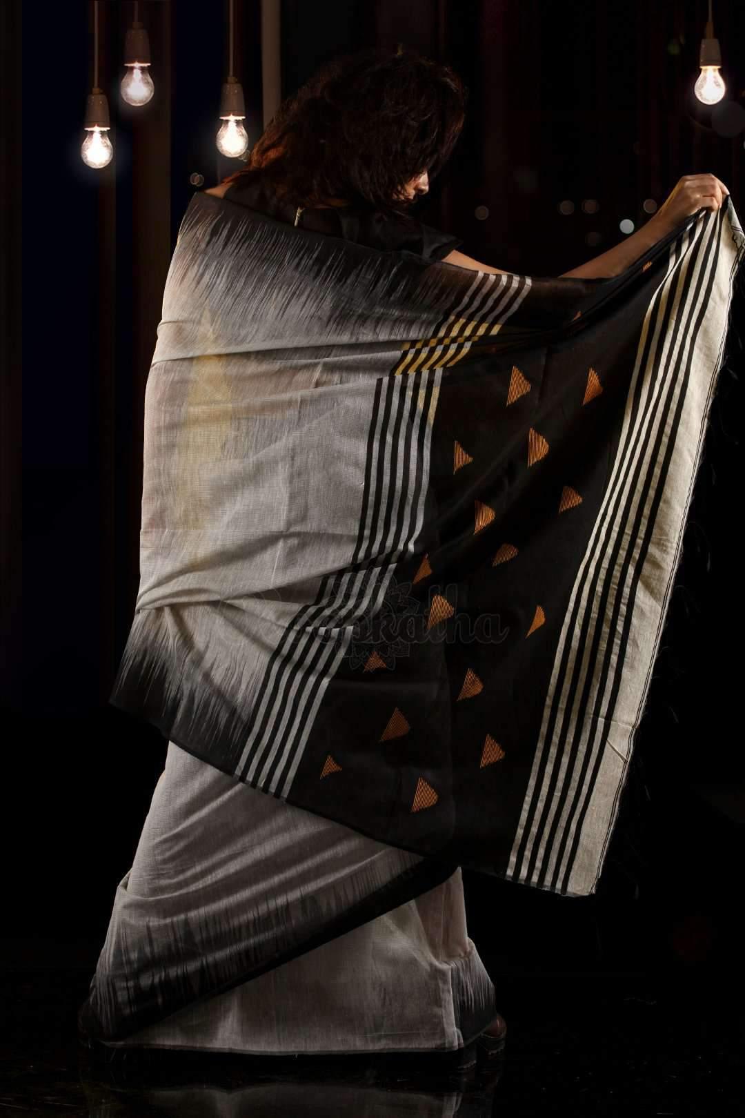Pleasant Grey Colored Festive Wear Printed Pure Linen Saree - Ibis Fab