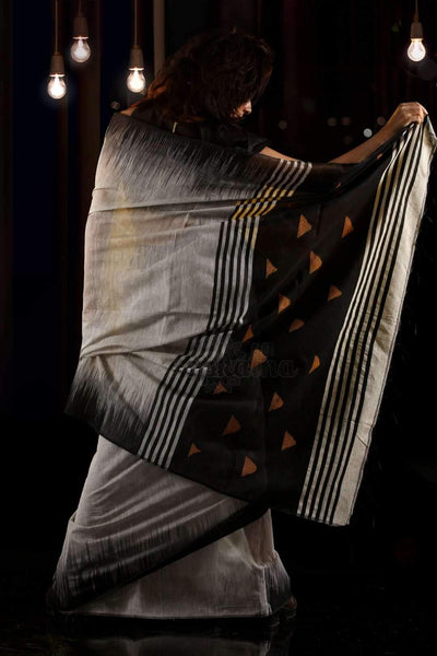 Pleasant Grey Colored Festive Wear Printed Pure Linen Saree - Ibis Fab