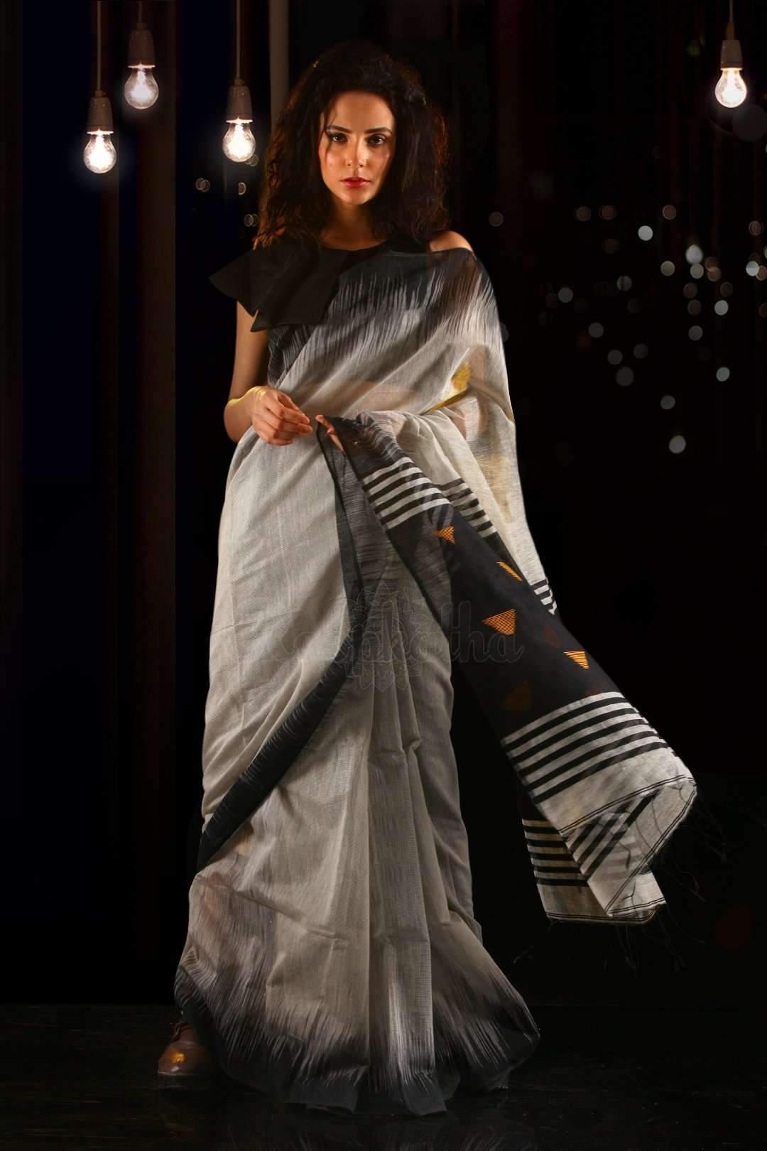 Pleasant Grey Colored Festive Wear Printed Pure Linen Saree - Ibis Fab
