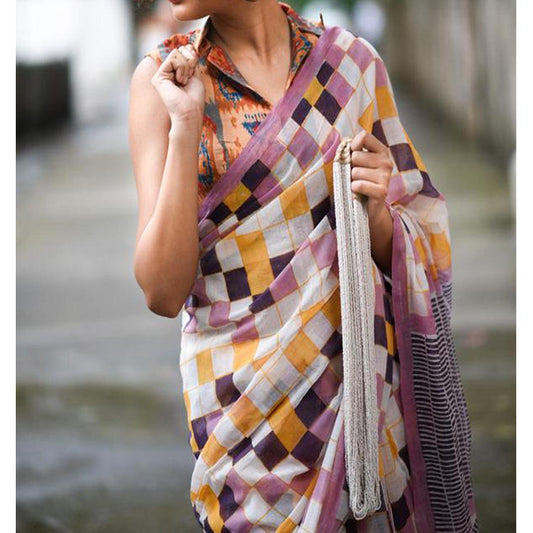 Pleasant Off white Colored Festive Wear Pure Linen Beautiful Designer Saree - Ibis Fab