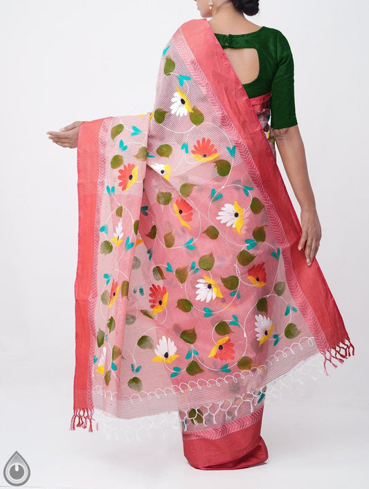 Pleasant Rose gold Pure Colored Festive Wear Linen Designer Saree - Ibis Fab