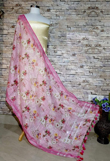 Pleasingly Pink Floral Digital Print Linen Dupatta