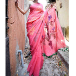 Precious Light Pink Colored Festive Wear Pure Linen Designer Saree - Ibis Fab