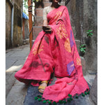 Precious Light Pink Colored Festive Wear Pure Linen Designer Saree - Ibis Fab