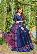 Preferable Pure Linen Dark Blue Colored Casual Printed Saree