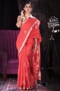 Premium Quality Red Hot Linen Designer Printed Saree