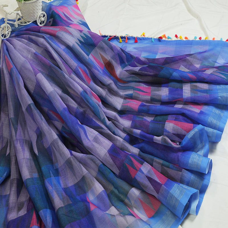 Pretty Blue Colored Festive Wear Pure Linen Saree - Ibis Fab