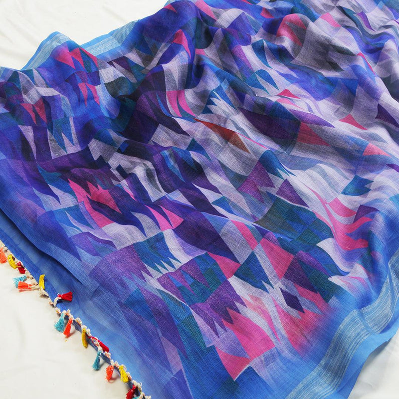 Pretty Blue Colored Festive Wear Pure Linen Saree - Ibis Fab