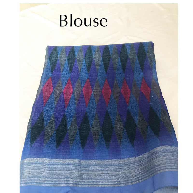 Pretty Blue Colored Festive Wear Pure Linen Saree - Ibis Fab