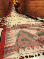 Pretty Off White Colored Festive Wear Printed Pure Linen Saree - Ibis Fab