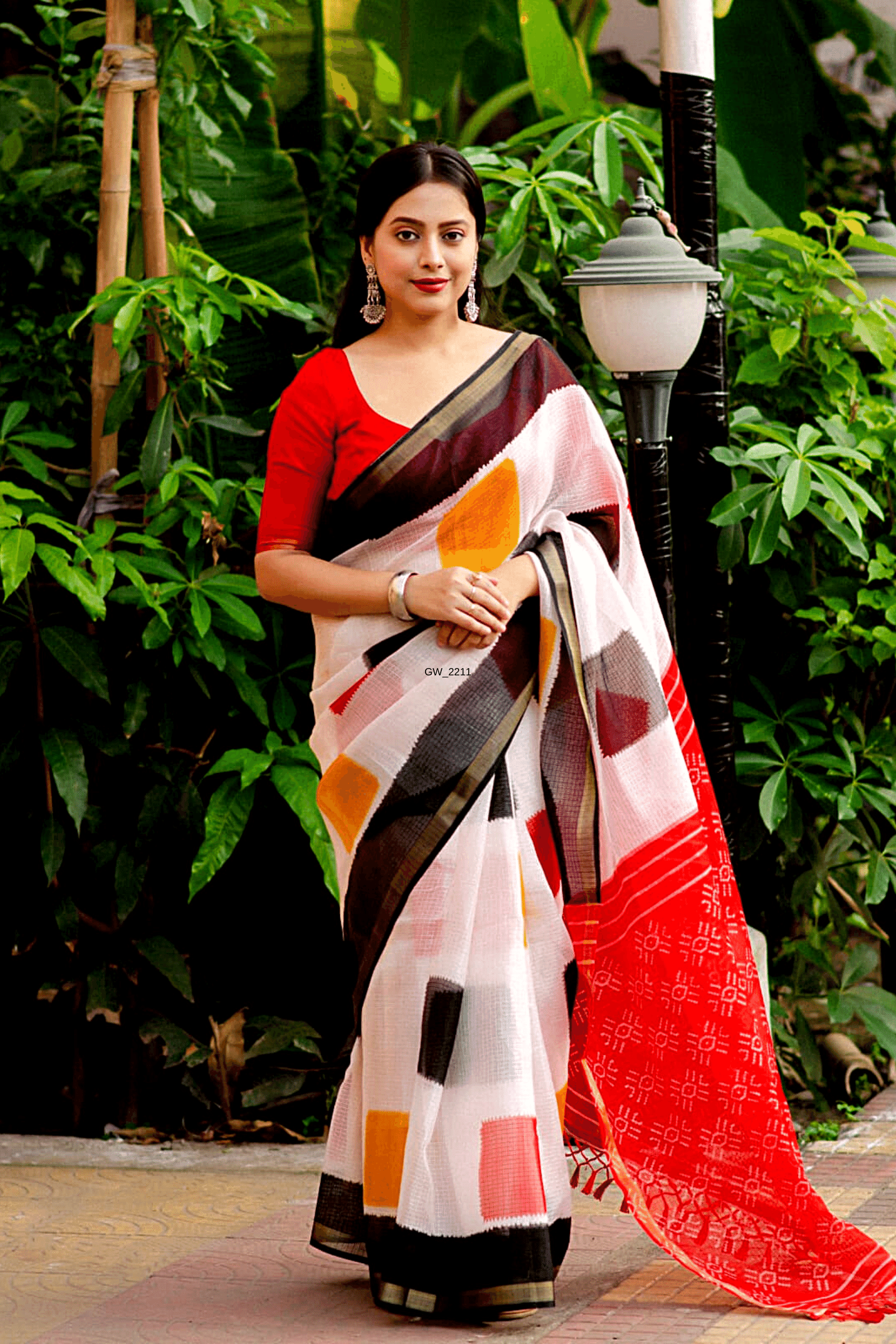 Printed Box Pure Linen Saree With Blouse - Ibis Fab