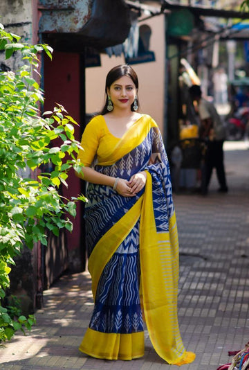 Printed Ikkat, Beautifull Pure Linen Saree