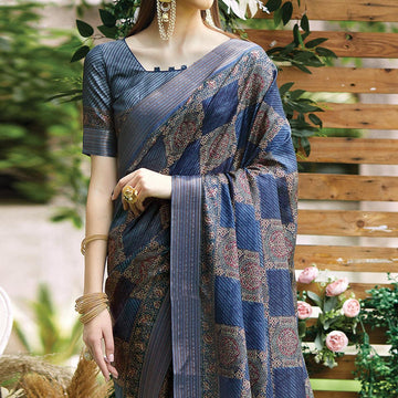 Printed Silk Saree With Unstitched Blouse