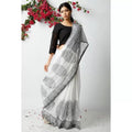 Printed White Color Pure Linen Saree