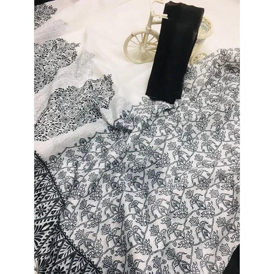 Printed White Color Pure Linen Saree - Ibis Fab