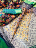 Prominent Pure Linen Dark Blue Colored Casual Printed Saree