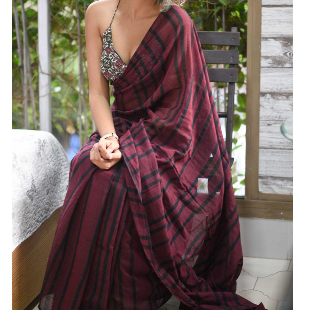 Prominent Red Colored Festive Wear Pure Linen Designer Saree - Ibis Fab