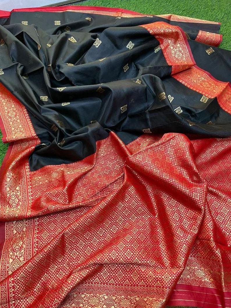 Pure Lichi Silk Saree Haevy Weaving Black Colour, Party Wear - Ibis Fab