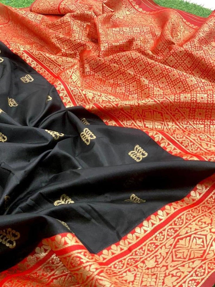 Pure Lichi Silk Saree Haevy Weaving Black Colour, Party Wear