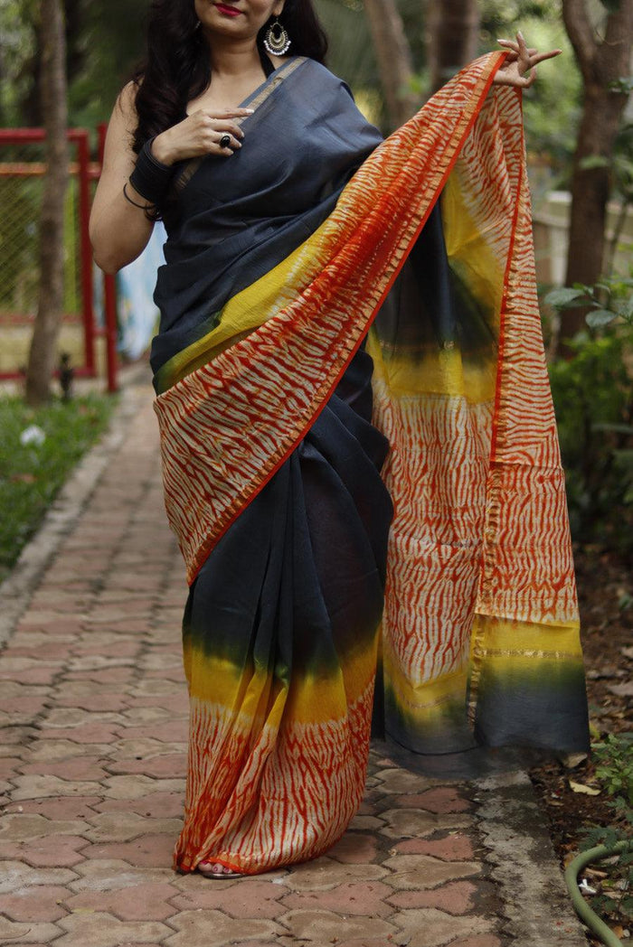 Pure Linen, Designer Night Blue Colour Saree