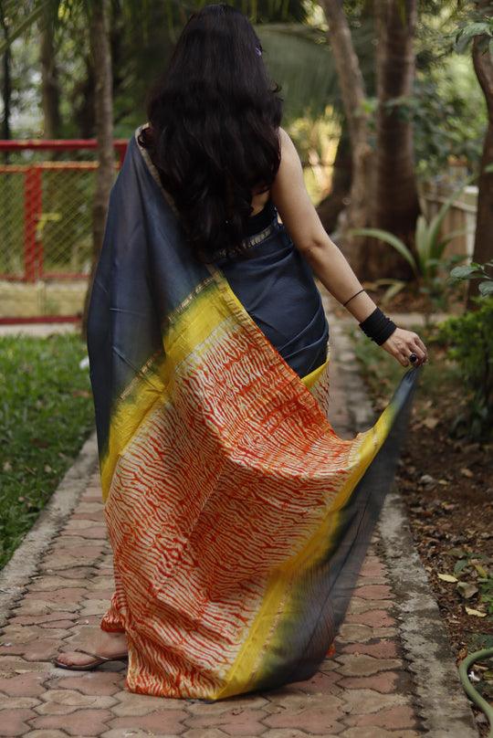 Pure Linen, Designer Night Blue Colour Saree