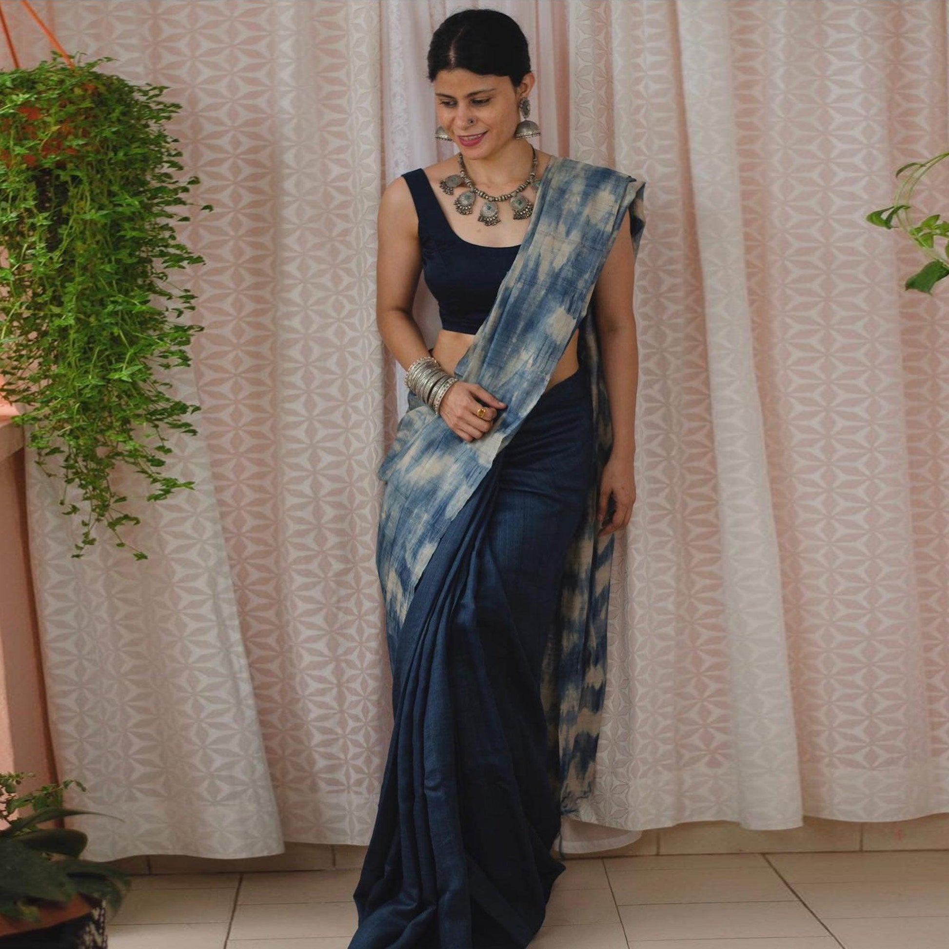 Pure Linen Digital Print Blue Colour Saree, Party Wear. - Ibis Fab