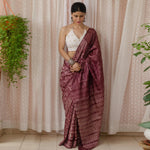 Pure Linen Digital Print Brown Color Saree, Party Wear - Ibis Fab