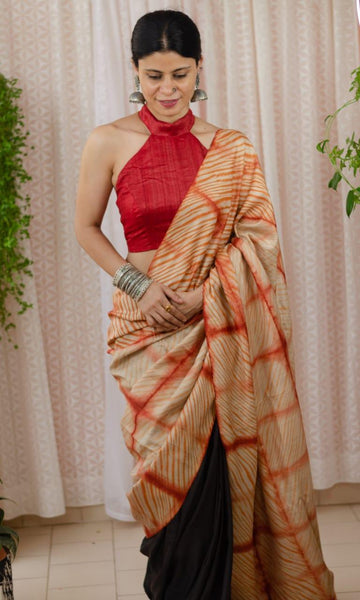 Pure Linen Digital Print Tan An Grey Colour Saree, Traditional Wear