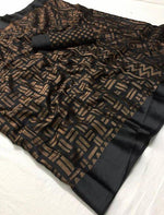 Pure linen saree Black, traditional festive wear - Ibis Fab