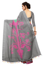 Pure linen saree grey, fabulously stitched - Ibis Fab