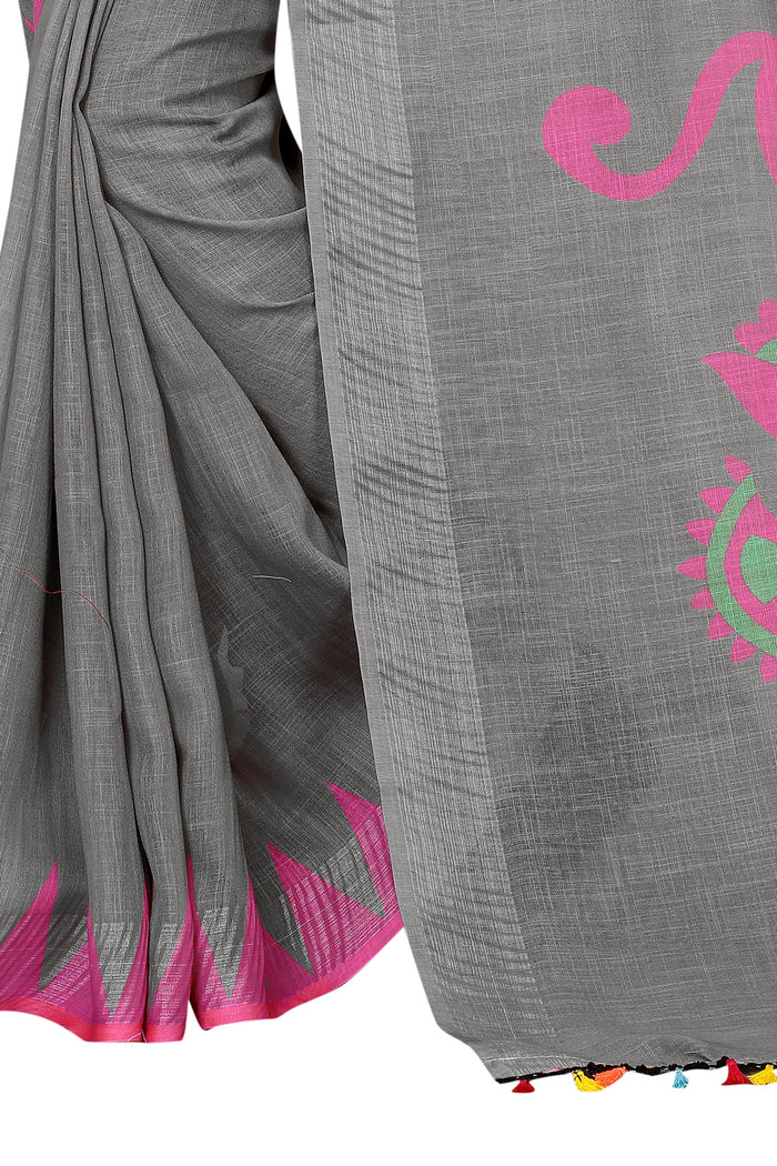 Pure linen saree grey, fabulously stitched
