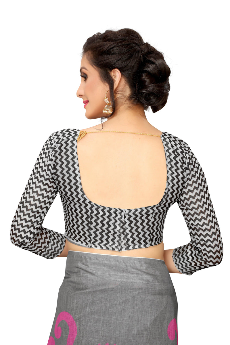 Pure linen saree grey, fabulously stitched - Ibis Fab