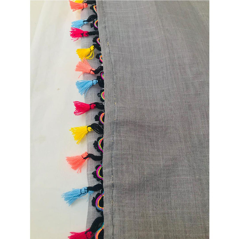 Pure linen saree grey, fabulously stitched - Ibis Fab