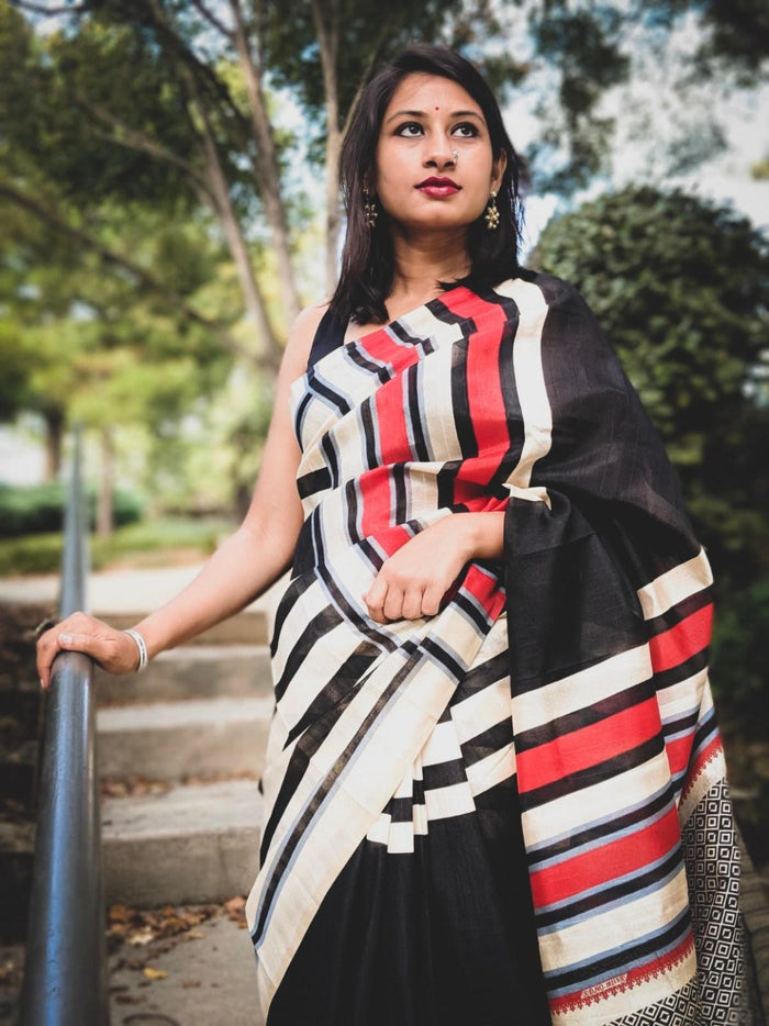 Pure linen saree in black  enchanting casual wear