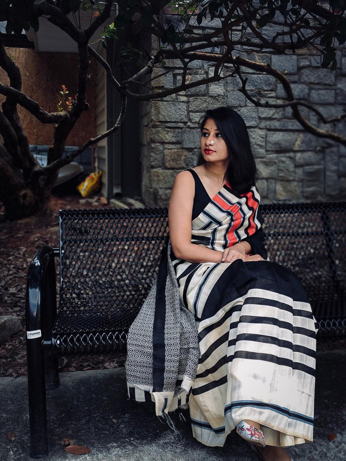 Pure linen saree in black  enchanting casual wear